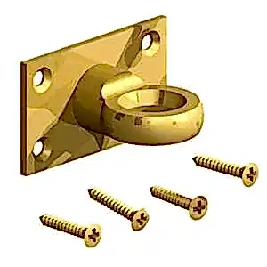 Brass decorative eye on plate for rope handrail.