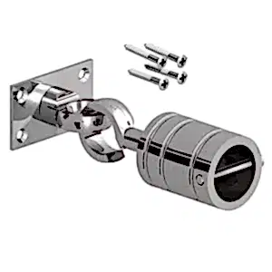 Decorative hook & eye on plate for rope handrail.