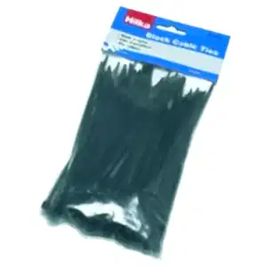 Strong black nylon cable ties for securing hazel hurdles.